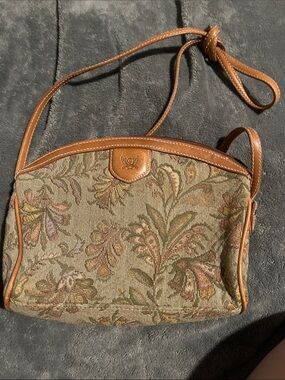Vintage Tapestry Crossbody Bag with Brown Leather Trim-Liz Claiborne